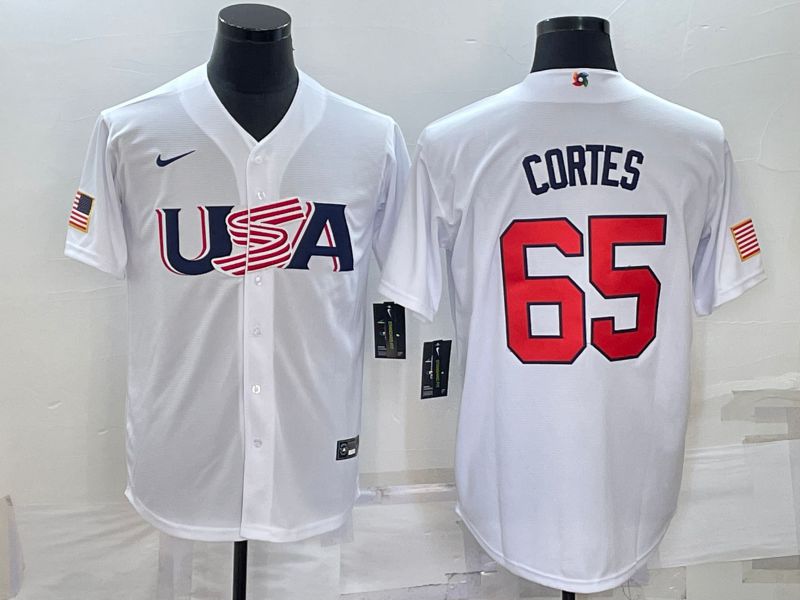 Men 2023 World Cub USA 65 Cortes White Nike MLB Jersey6